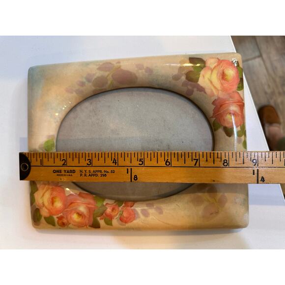 Vintage cottage Cottagecore peach pink Floral Ceramic Picture Frame - Picture 4 of 5